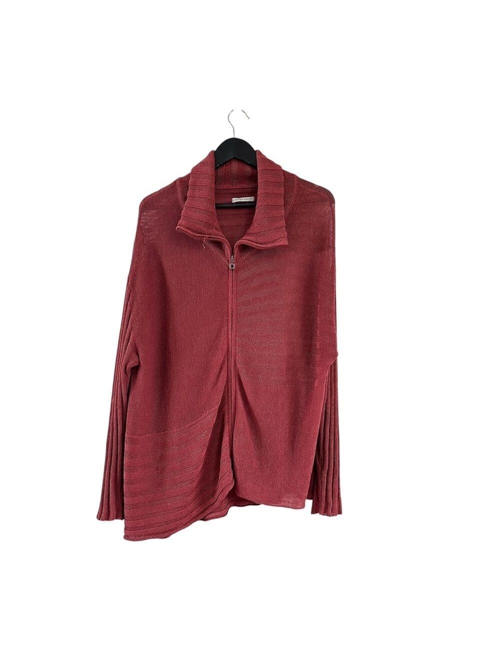 Sarah Pacini linen blend zippered cardigan sweater one size rusty red slouchy